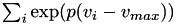 $ \sum_i \exp (p (v_i - v_{max})) $